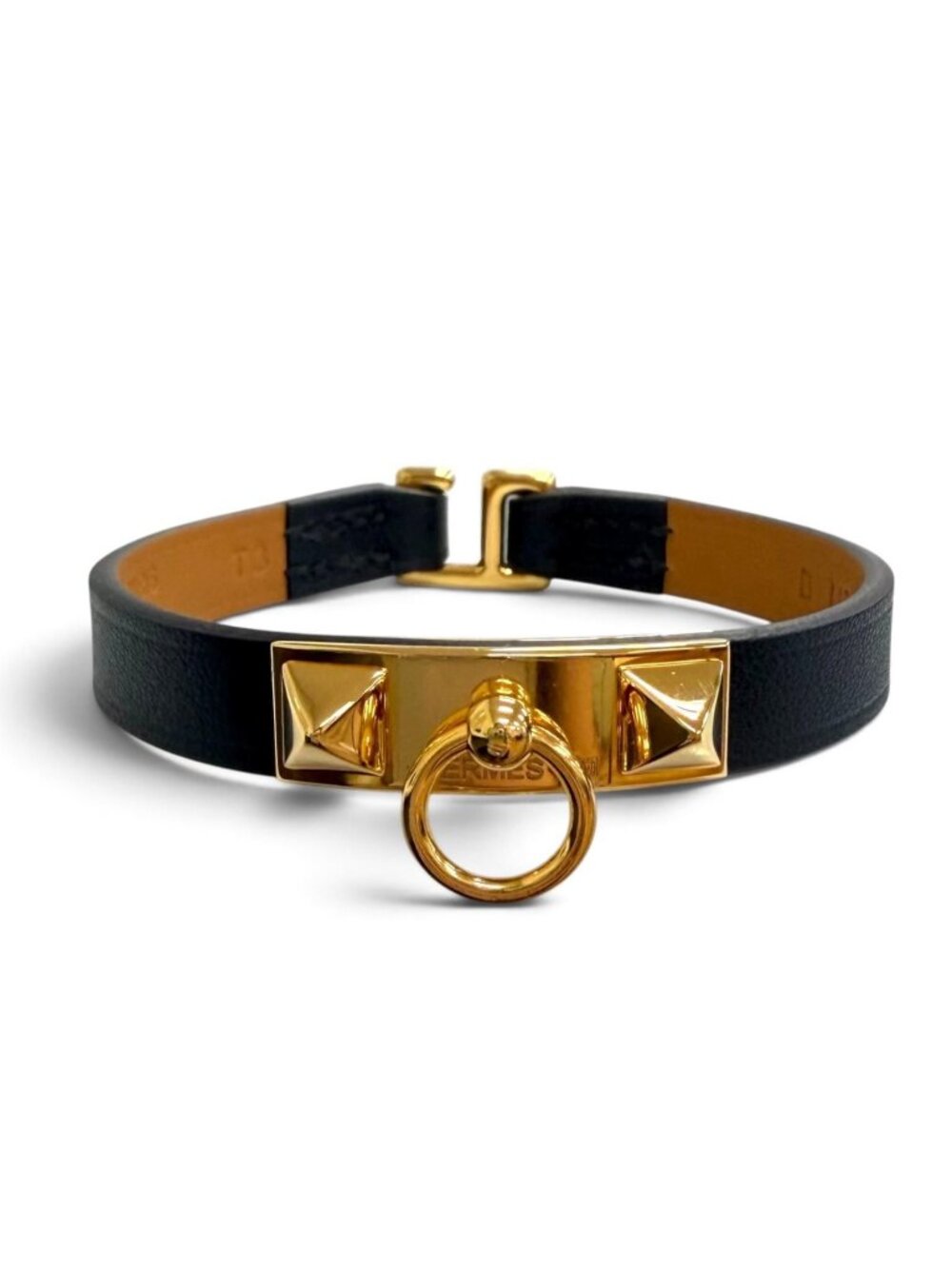 Hermes Micro Rival Swift Gold Leather Bracelet Black T3